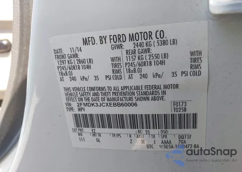 2014 Ford Edge Sel from USA, damaged, VIN 2FMDK3JCXEBB60006